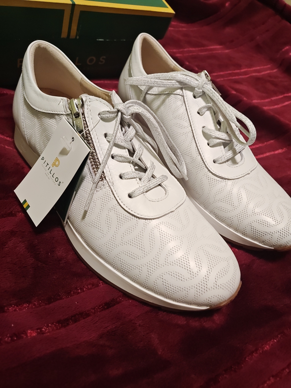 Women's White Leather Lace-Up Sneaker with Side Zip